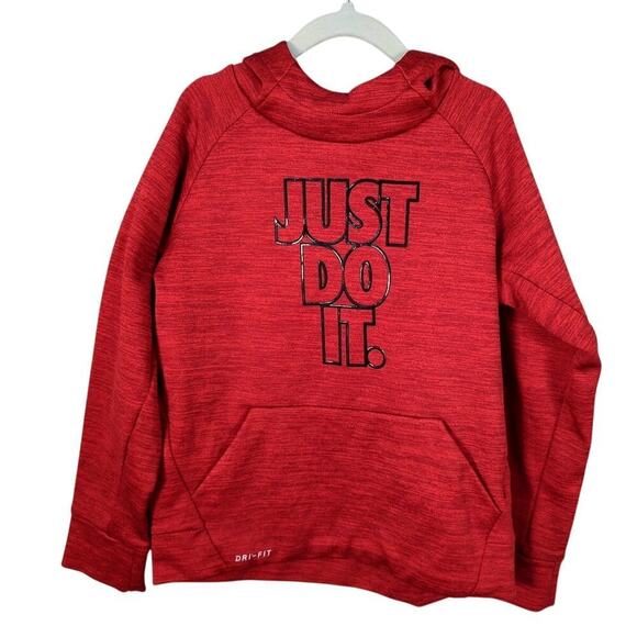 Nike Dri Fit Boys Youth Hoodie Just Do It Pullover Kangaroo Pocket Red 7/Large - Picture 1 of 5